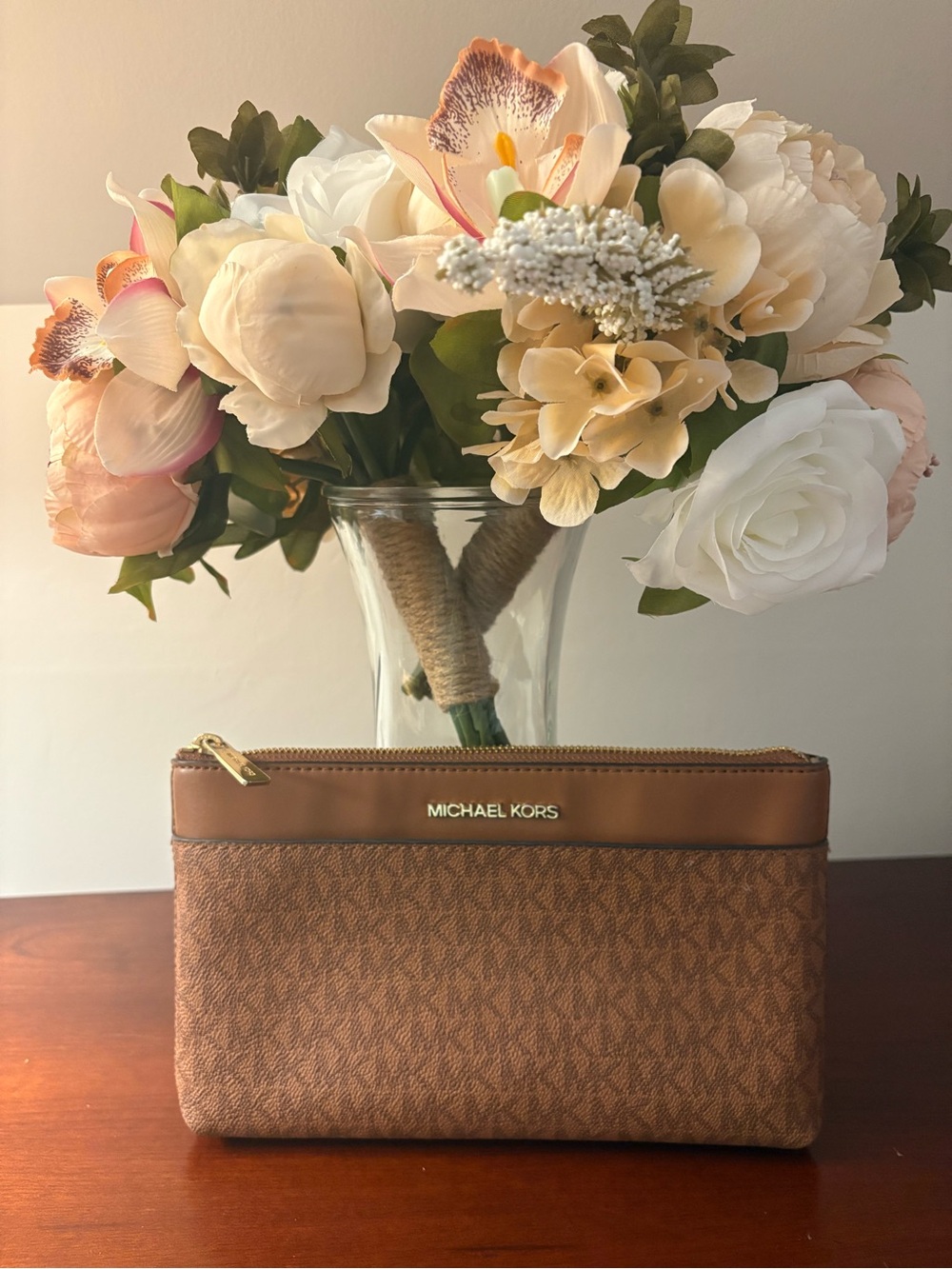 Michael Kors Tan Brown Signature Zip Pouch